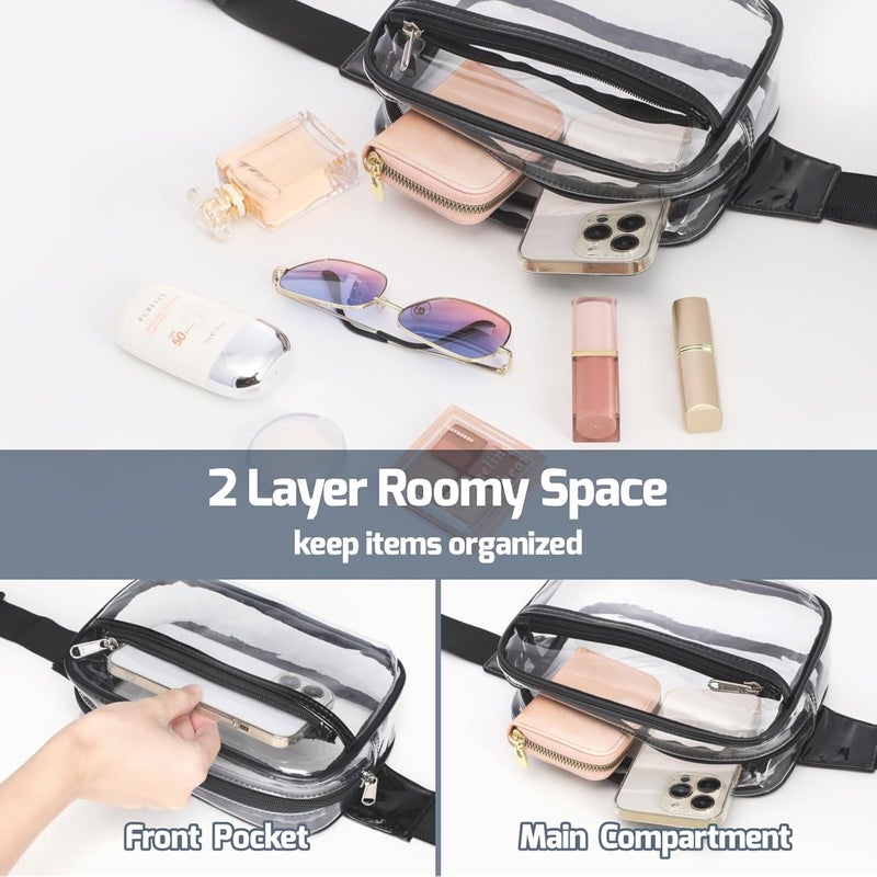 Veckle Clear Belt Bag - Plus Size Only 35" - 51" Clear Fanny Pack Stadium Approved for Women Transparent Bum Bag for Sports Events, Concerts, Festivals, Black - Image 5